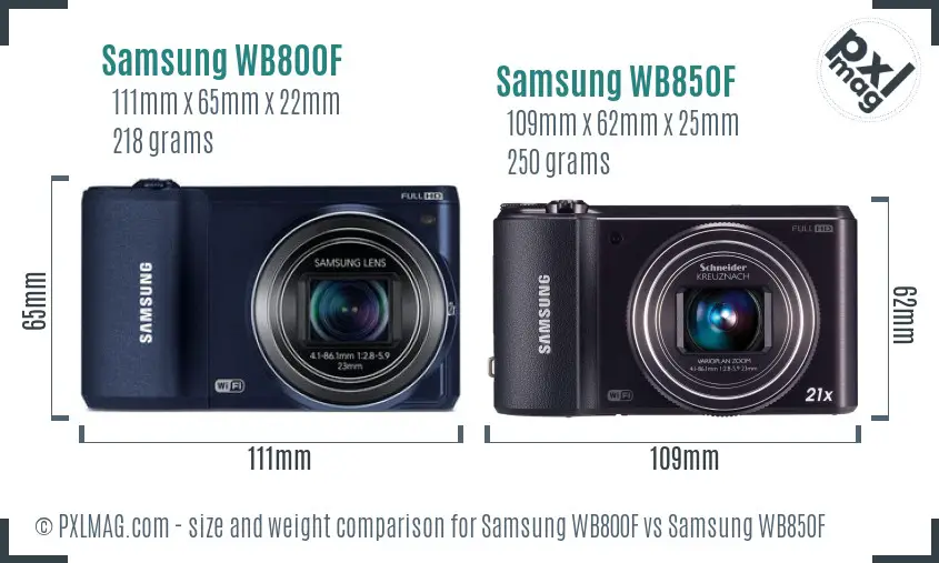 Samsung WB800F vs Samsung WB850F size comparison
