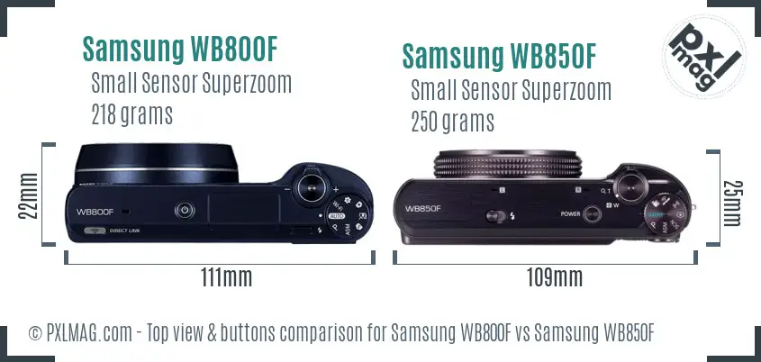 Samsung WB800F vs Samsung WB850F top view buttons comparison