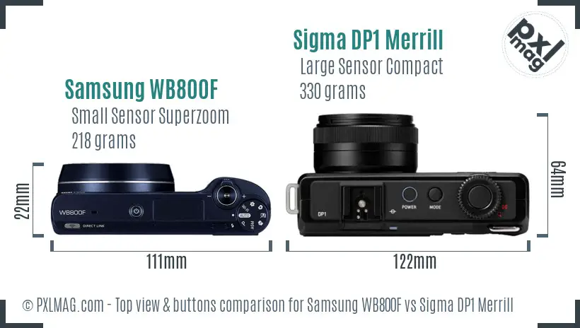 Samsung WB800F vs Sigma DP1 Merrill top view buttons comparison