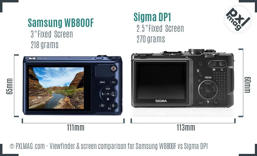 Samsung WB800F vs Sigma DP1 Screen and Viewfinder comparison