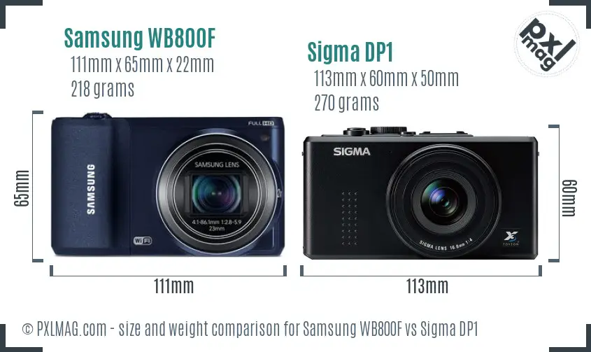Samsung WB800F vs Sigma DP1 size comparison