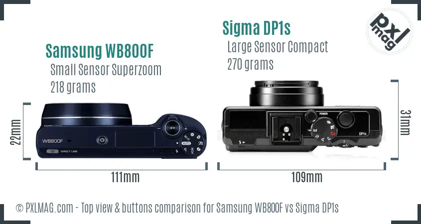 Samsung WB800F vs Sigma DP1s top view buttons comparison
