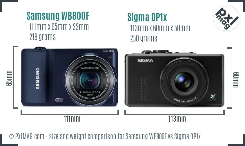 Samsung WB800F vs Sigma DP1x size comparison