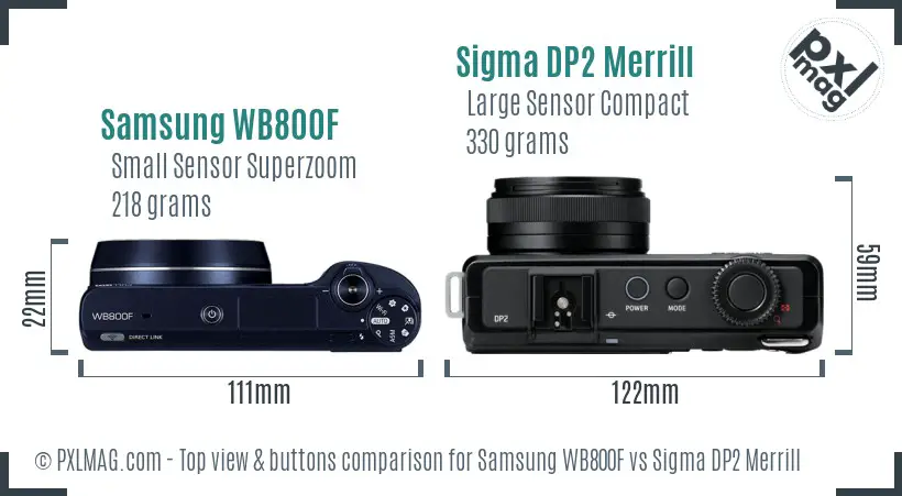 Samsung WB800F vs Sigma DP2 Merrill top view buttons comparison