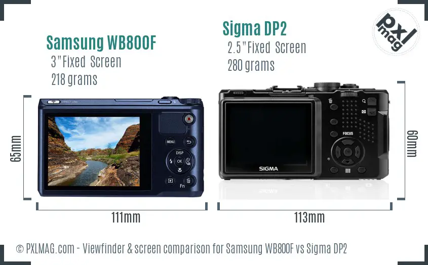 Samsung WB800F vs Sigma DP2 Screen and Viewfinder comparison