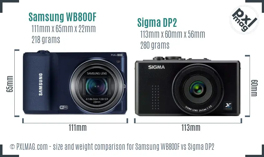 Samsung WB800F vs Sigma DP2 size comparison