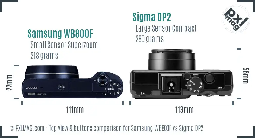 Samsung WB800F vs Sigma DP2 top view buttons comparison