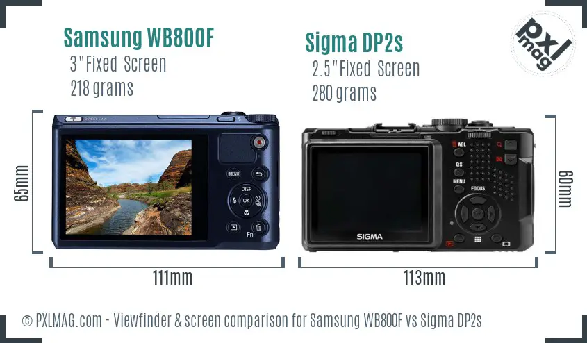 Samsung WB800F vs Sigma DP2s Screen and Viewfinder comparison