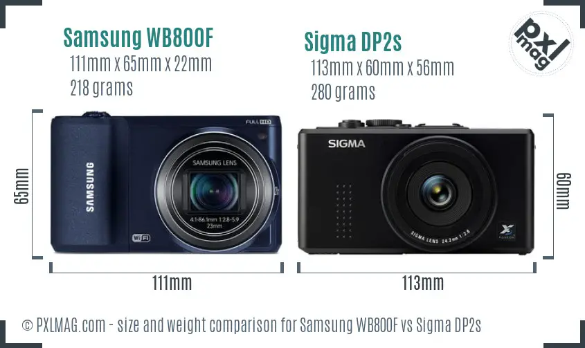 Samsung WB800F vs Sigma DP2s size comparison