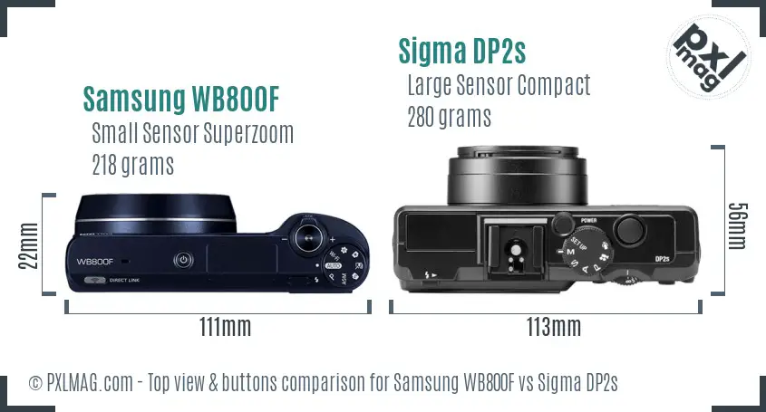 Samsung WB800F vs Sigma DP2s top view buttons comparison