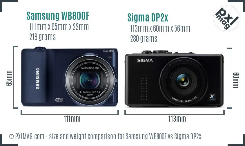 Samsung WB800F vs Sigma DP2x size comparison