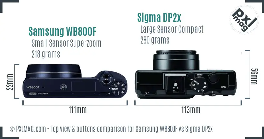 Samsung WB800F vs Sigma DP2x top view buttons comparison