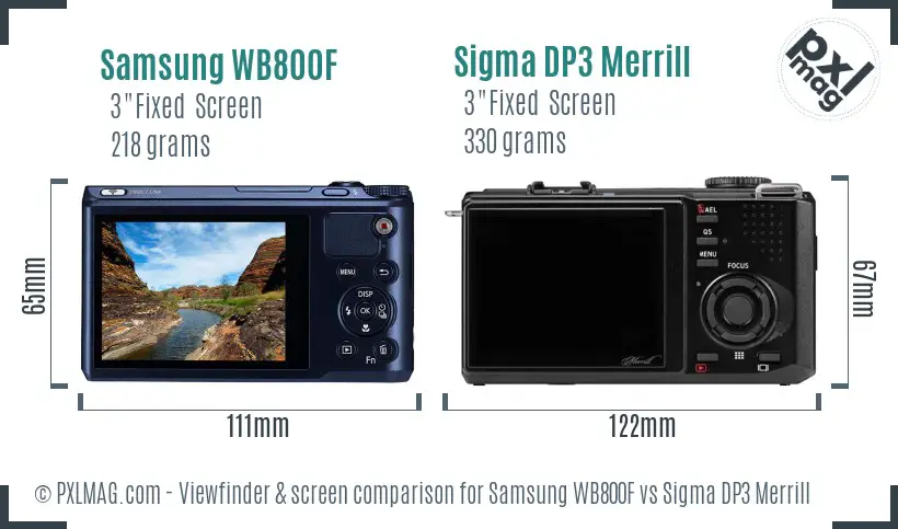 Samsung WB800F vs Sigma DP3 Merrill Screen and Viewfinder comparison