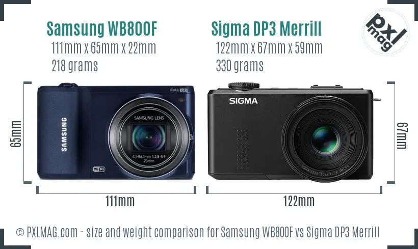 Samsung WB800F vs Sigma DP3 Merrill size comparison