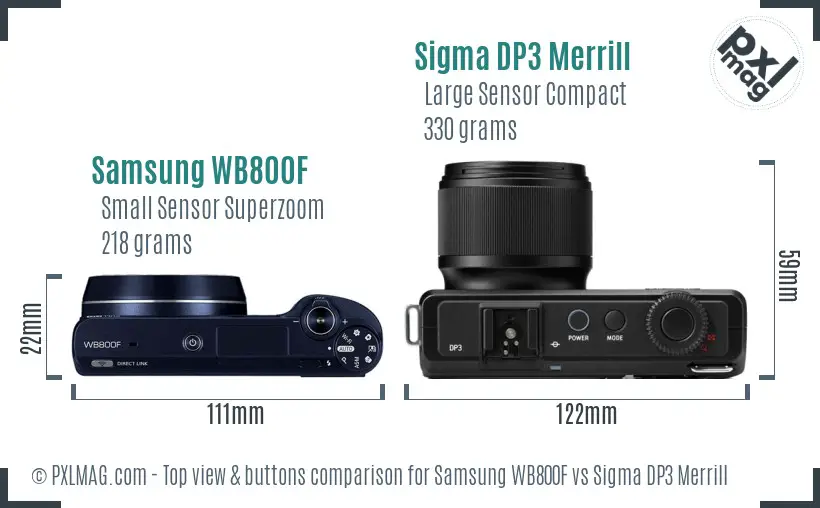 Samsung WB800F vs Sigma DP3 Merrill top view buttons comparison