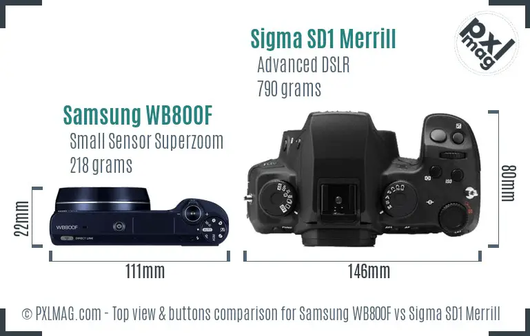 Samsung WB800F vs Sigma SD1 Merrill top view buttons comparison