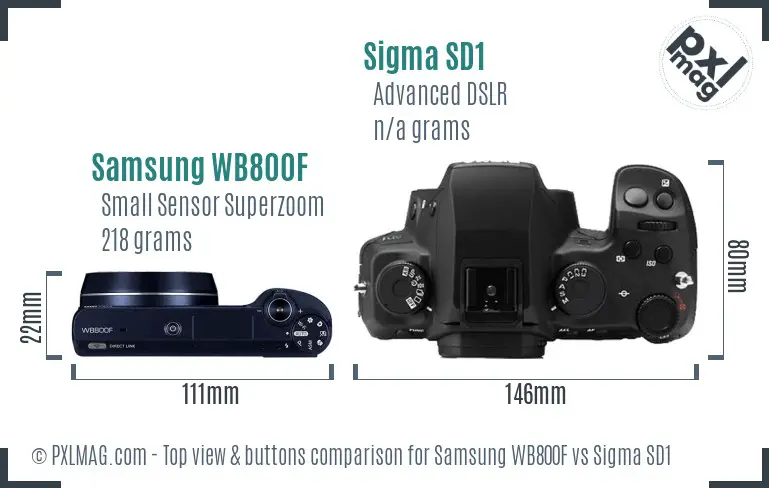 Samsung WB800F vs Sigma SD1 top view buttons comparison