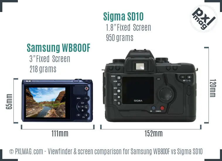 Samsung WB800F vs Sigma SD10 Screen and Viewfinder comparison