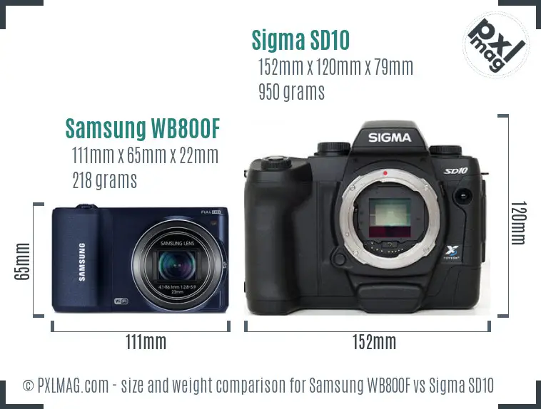 Samsung WB800F vs Sigma SD10 size comparison