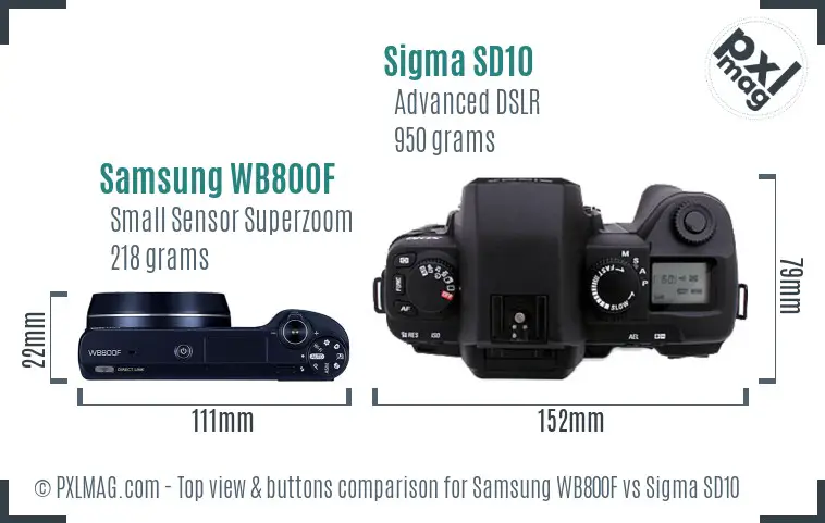 Samsung WB800F vs Sigma SD10 top view buttons comparison