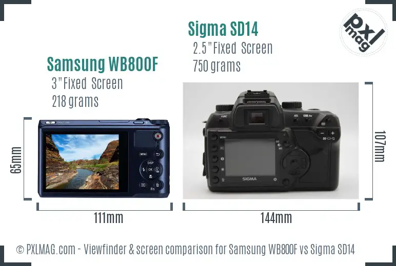 Samsung WB800F vs Sigma SD14 Screen and Viewfinder comparison