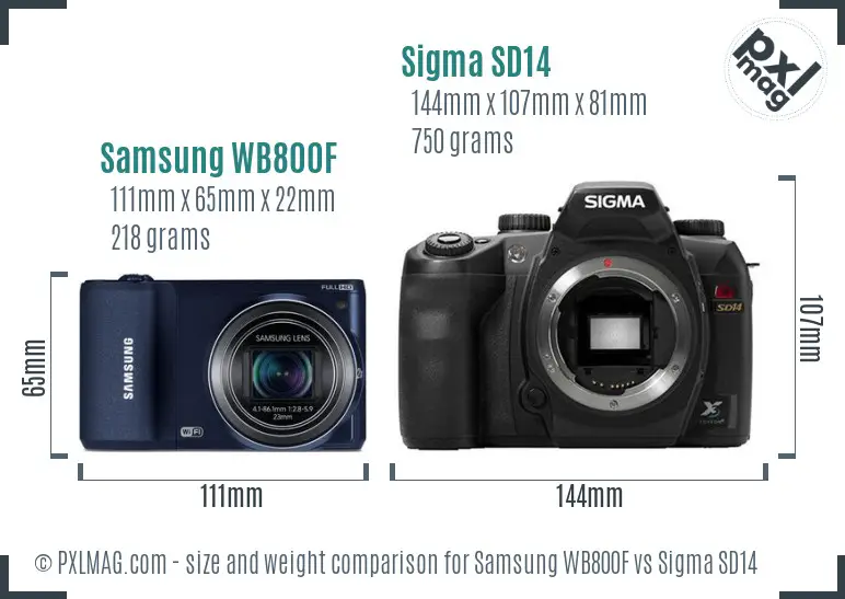 Samsung WB800F vs Sigma SD14 size comparison