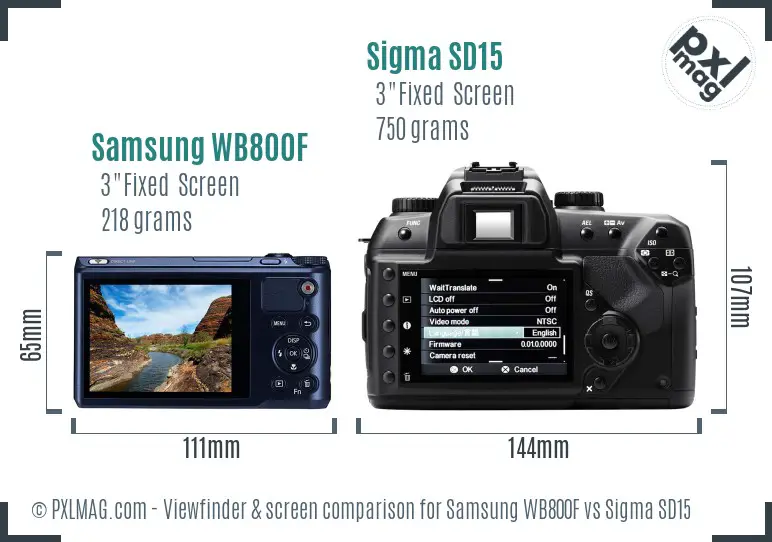 Samsung WB800F vs Sigma SD15 Screen and Viewfinder comparison