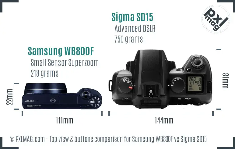 Samsung WB800F vs Sigma SD15 top view buttons comparison