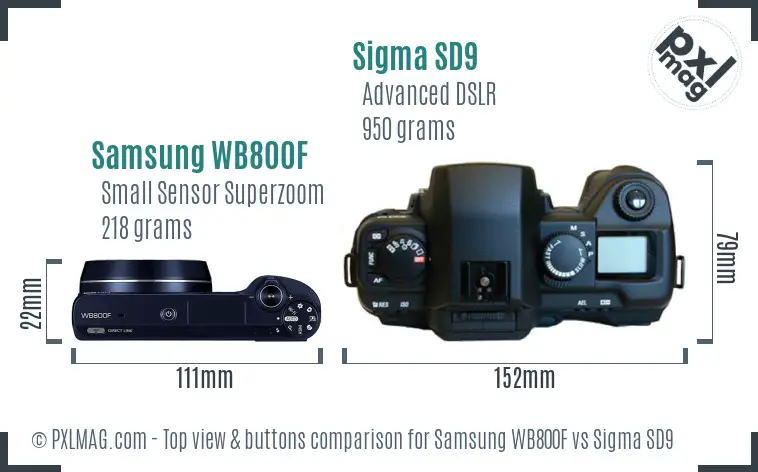 Samsung WB800F vs Sigma SD9 top view buttons comparison