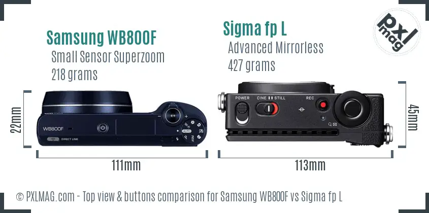 Samsung WB800F vs Sigma fp L top view buttons comparison