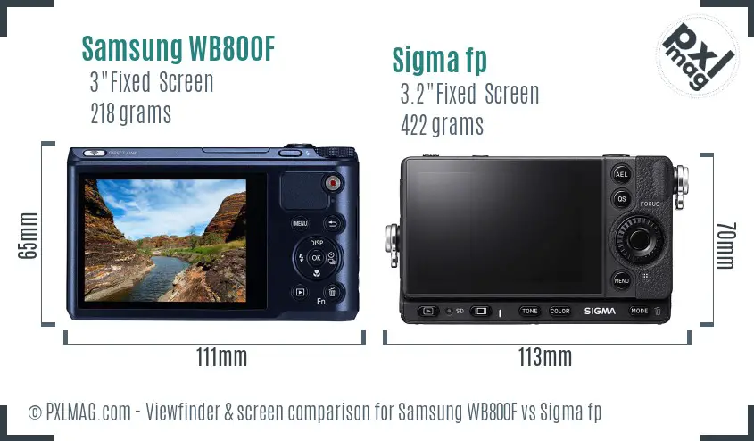Samsung WB800F vs Sigma fp Screen and Viewfinder comparison