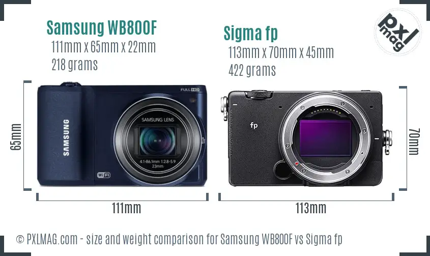 Samsung WB800F vs Sigma fp size comparison