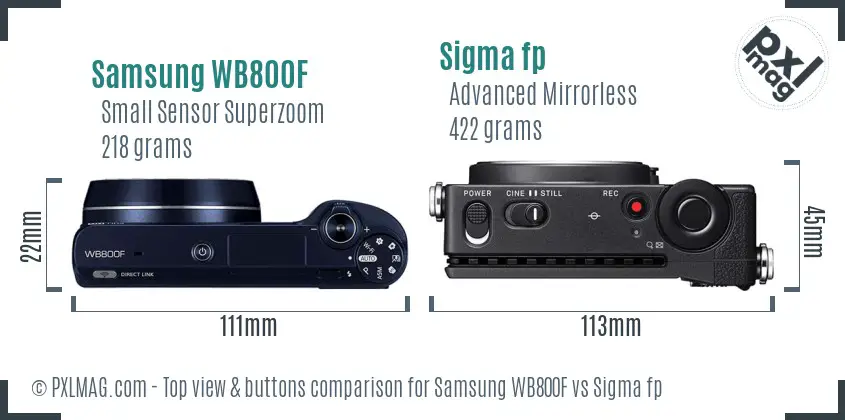 Samsung WB800F vs Sigma fp top view buttons comparison