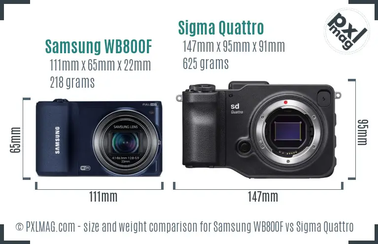 Samsung WB800F vs Sigma Quattro size comparison