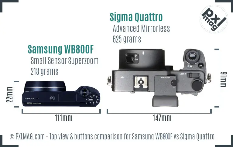 Samsung WB800F vs Sigma Quattro top view buttons comparison