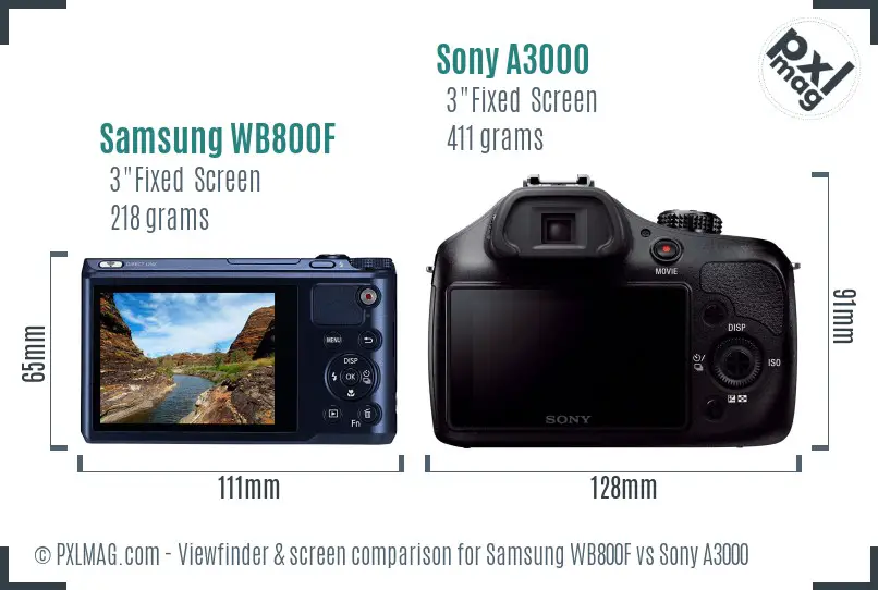 Samsung WB800F vs Sony A3000 Screen and Viewfinder comparison