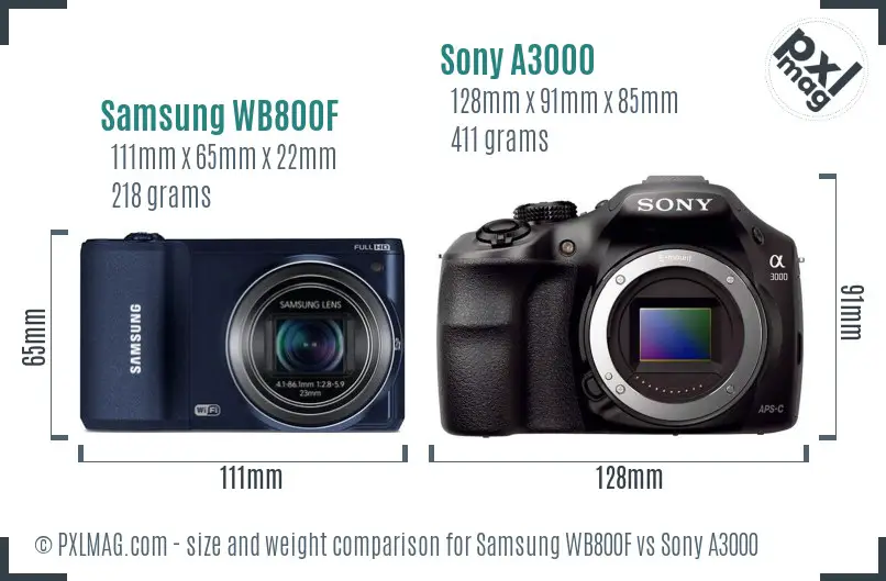 Samsung WB800F vs Sony A3000 size comparison