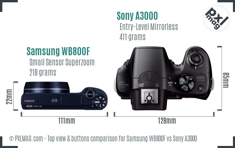 Samsung WB800F vs Sony A3000 top view buttons comparison