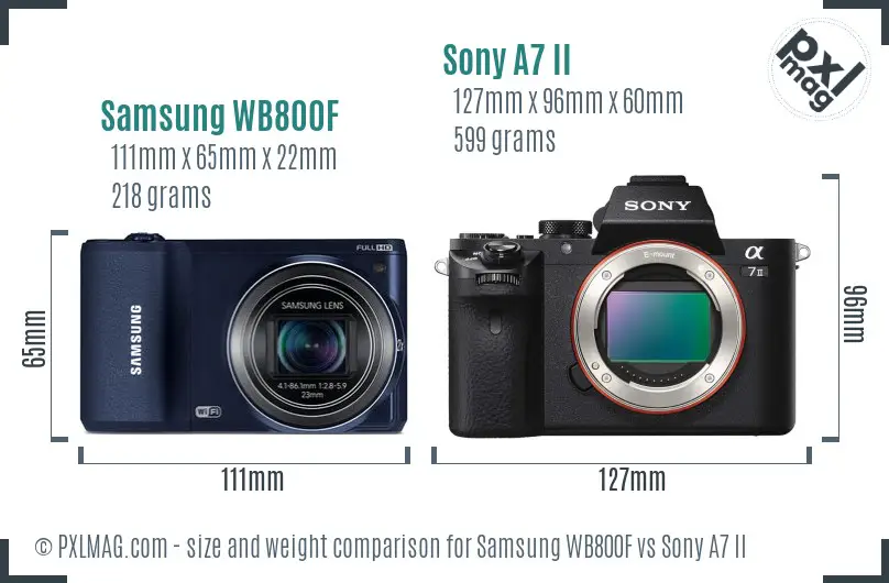 Samsung WB800F vs Sony A7 II size comparison