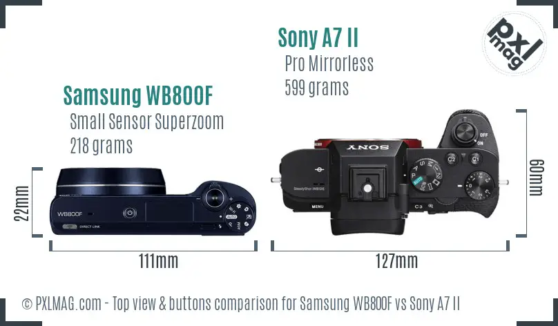 Samsung WB800F vs Sony A7 II top view buttons comparison