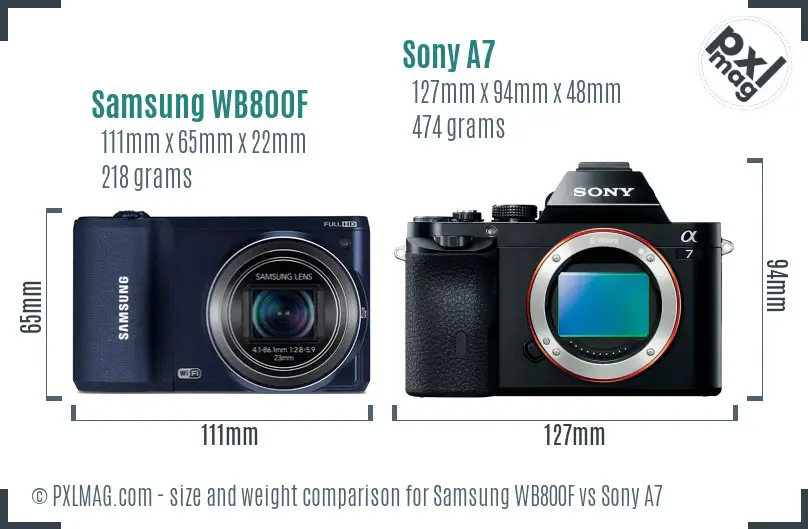 Samsung WB800F vs Sony A7 size comparison
