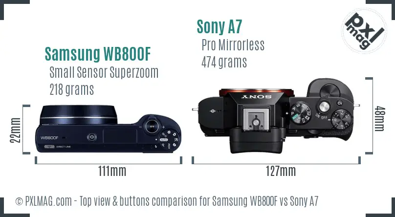 Samsung WB800F vs Sony A7 top view buttons comparison