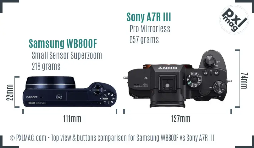 Samsung WB800F vs Sony A7R III top view buttons comparison