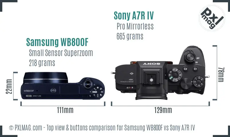 Samsung WB800F vs Sony A7R IV top view buttons comparison Samsung WB800F vs Sony A7R IV top view buttons comparison