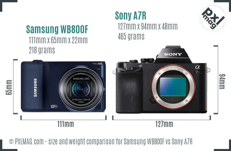 Samsung WB800F vs Sony A7R size comparison