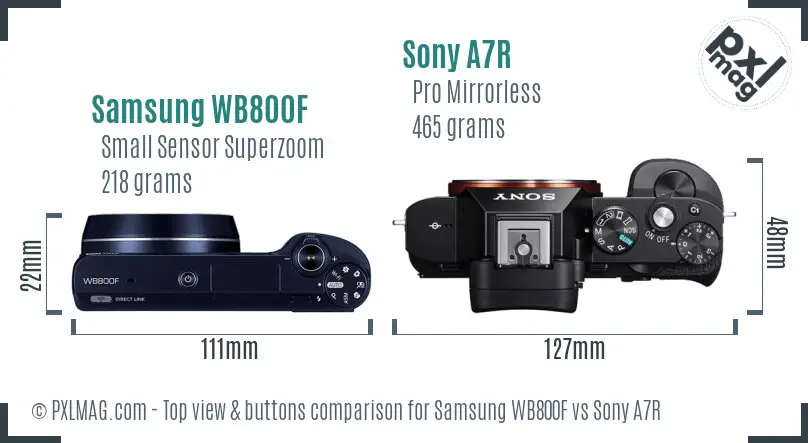 Samsung WB800F vs Sony A7R top view buttons comparison