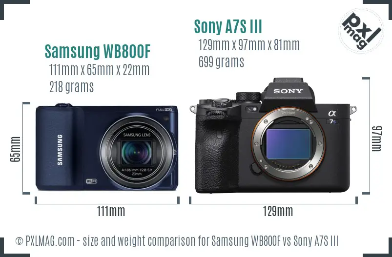 Samsung WB800F vs Sony A7S III size comparison