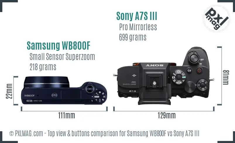 Samsung WB800F vs Sony A7S III top view buttons comparison