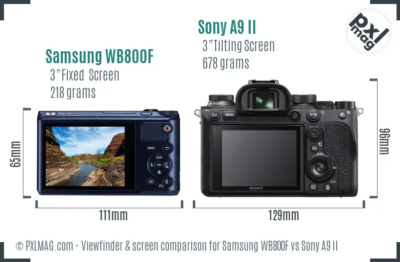 Samsung WB800F vs Sony A9 II Screen and Viewfinder comparison