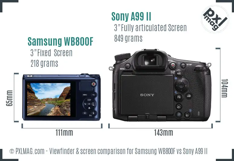 Samsung WB800F vs Sony A99 II Screen and Viewfinder comparison